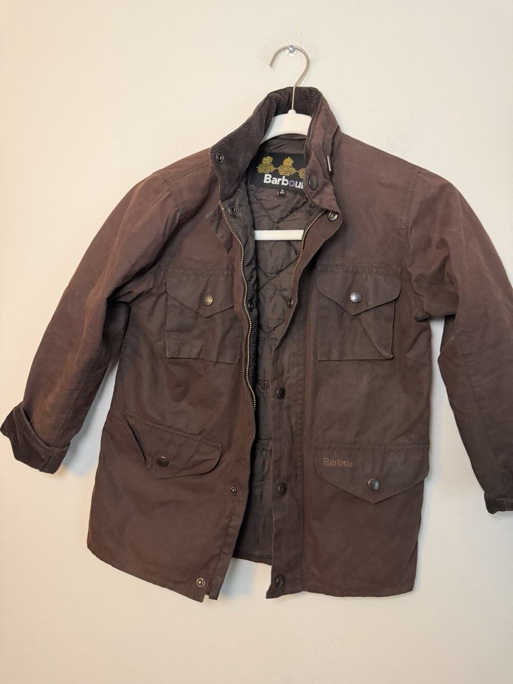 Barbour Boys Classic Wax Jacket Olive Green Sz 6/7 $250